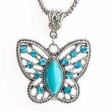 SHUANGR Fashion Blue Crystal Rhinestone Natural Stone Necklace Vintage Butterfly Pendant With Rope Chain Jewelry for Women femme 2024 - buy cheap