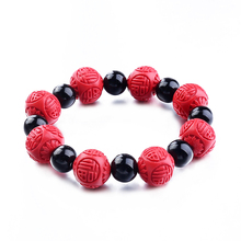 Lucky red cinnabar round beaded bracelet cylinder ball black beads bracelets 2024 - buy cheap