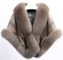 real mink fur cape large V-neck full pelt genuine mink fur Large natural Fox fur trim Women winter warm black red  fur stoleV213 2024 - buy cheap
