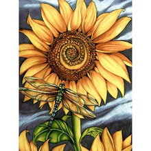 Full Diamond 5D DIY Diamond Painting "Sunflower & Dragonfly" Embroidery Cross Stitch Rhinestone Mosaic Painting Gift KBL 2024 - buy cheap