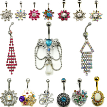 1pc Different Steel& CZ gem Flower Dangle Navel Belly Button Ring belly Chain for Promotion Body Piercing Jewelry 2024 - buy cheap