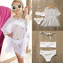 3Pcs Lace set Baby Girls Tankini Swimsuit Bikini Swimming Oufits Cute Girl Beachwear 1-6Y 2024 - buy cheap