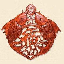 New HJ-YS397 Woodcarving Retro Pendant Chinese Style Decoration Antique Furniture Camphor Wood Double Fish Blessing Wall Hanging 2024 - buy cheap