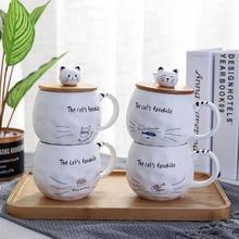 Creative Cat Coffee Mug Water Cup With Wood Lid and Spoon Lovely Animal Fish Ceramic Mug Tea Milk Cartoon Coffee Cup 480ml 2024 - buy cheap