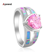 Anillo de joyería de moda con diseño de corazón rosa, regalos delicados, Ópalo de fuego rosa, estampado de plata, USA Sz #5 #6 #7 #8 #9 OR761A 2024 - compra barato