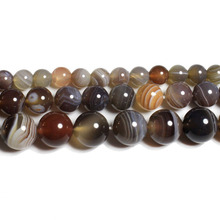 Cuentas de piedra Natural de 15 "para fabricación de joyas, ágatas de rayas grises lisas, redondas, sueltas, para collar y pulsera, 4-12mm 2024 - compra barato