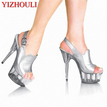 fashion 6 inch fashion brand platform high heels 15cm sexy buckle peep toe sandals silver women Crystal shoes 2024 - buy cheap