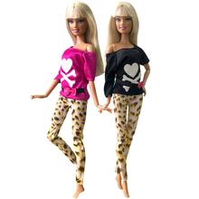 NK 2 Pcs/ Set Doll Outfit Handmade Fashion Dress Cartoon Cute Pattern T-shirt Leggings Trousers For Barbie Doll Accessories 2024 - buy cheap