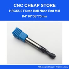 Free shipping-2pcs 8mm 2 Flutes Milling tools Milling cutter Ball nose End Mill CNC router bits hrc55 R4*16*D8*75mm 2024 - buy cheap