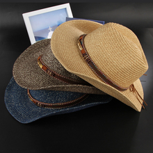 Sombrero de Sol para hombre y mujer, visera ancha tejida, de paja, estilo vaquero, con cinta de lazo anudado, para verano 2024 - compra barato