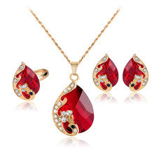 RE 2018 Fashion Big Peacock Red Jewelry Crystal Necklace Women Wedding Ring Gold Color Chain Choker parure bijoux femme A2435 2024 - buy cheap