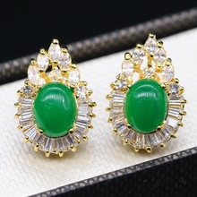 JINYAO Water Drop Charming Yellow Gold Color Oval Green Stone&AAA Zircon Stud Earrings For Women Fashion Birthday Gift Jewelry 2024 - buy cheap