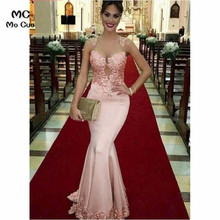 Illusion Blush Pink Mermaid Evening Dresses prom dresses with Lace Robe de soiree vestidos de fiesta Satin Women Evening Dress 2024 - compre barato