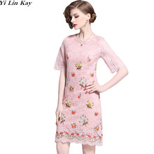 Yi Lin Kay 2019 New High Quality Fashion Luxury Designer Runway Dress Women Lace embroidered dress Vestidos 2024 - buy cheap