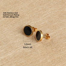 316 L Stainless Steel Titanium Brief Style Stud Earrings 12mm Black Oil Round Shape Gold-color Plating No Fade Allergy Free 2024 - buy cheap