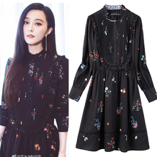 Star With the Paragraph 2019 AutumnWinter New Fashion Print Slim Temperament Dinner Dress Fashion Temperament Retro Dress 2024 - buy cheap