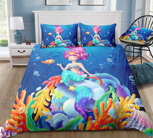 YI CHU XIN Little Mermaid Bedding Sets Girl's Children's Bedroom t Duvet Cover Set 2/3pcs comforter full size bed set 2024 - buy cheap