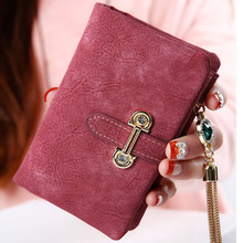 Aosbos Matte Leather Short Wallet Vintage Tassel  Womens Wallets PU Leather Zipper Hasp Small Purse Brand Wallet Designer Purse 2024 - buy cheap