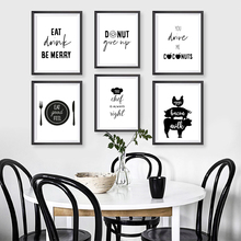 Kitchen Decor Posters And Prints Kitchen Typography Quotes Modern Minimalist Canvas Painting Black White Wall Pictures 2024 - buy cheap