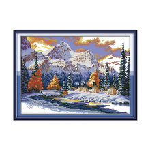 Joy Sunday Camping In Winter Landscape Painting Aida Cross Canvas DIY Cross Stitch Embroidery Kits Needlework Sets DMC Floss Set 2024 - buy cheap