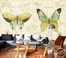 La costumbre de 3D murales estilo jardín patrón inglés mariposa volando papel de parede habitación sofá Pared de TV pared del dormitorio de papel 2024 - compra barato