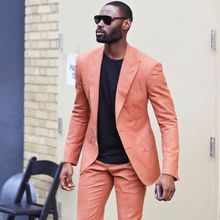 2020 Latest Designs Peaked Lapel Two Buttons Men Suits Custome Homme Peach Tuxedos Cool Blazer Men Handsome Slim(Jacket+Pants) 2024 - buy cheap