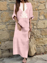 Women Dress Long Sleeve Boho Cotton Linen Loose Long Maxi Dress Kaftan V neck Summer Dress Size S-XXL 2024 - buy cheap