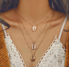 Jisensp Boho Seashell Pendant Necklace Natural Shell Gold Cowrie Choker Necklaces Tassel Chain Layered Necklace Collares joyas 2024 - buy cheap