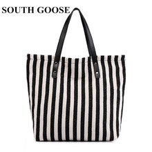 SOUTH GOOSE Women Handbag 2018 New Fashion Ladies Striped Canvas Bag Shoulder Bag Large Capacity Women Casual Tote Bag 2024 - buy cheap