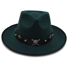 Sombrero Fedora de fieltro para hombre a la moda para invierno otoño Sombrero de Jazz Sombrero de caballero Sombrero de padre Punk cinturón con pirata talla 58CM 2024 - compra barato