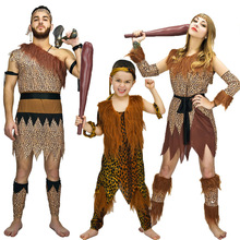 Костюм пещерного человека на Хэллоуин, семья, взрослый, леопард, дикарь, пещерный костюм 2024 - купить недорого