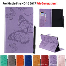 Case For Amazon Kindle Fire HD 10 2017 7th generation Tablet Cover Funda butterfly Embossed Pattern Flip Stand Skin Coque Shell 2024 - buy cheap