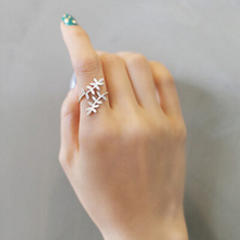 Luxo Coreano Moda Ajustável 925 Zirconia Anéis Folha Para Mulheres Sterling Silver Jewelry Trendy Meninas Antigo Anel Anillos 2024 - compre barato