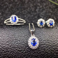 Sapphire jewelry set Free shipping Real natural sapphire 1pair stud earring 1pc pendant 1pc ring 925 sterling silver #SB18120902 2024 - buy cheap