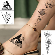 OMMGO-tatuajes temporales con forma de Rosa y triángulo pequeño para niños, pegatina de estrella y Luna, arte corporal personalizado, tatuaje falso de montaña 2024 - compra barato