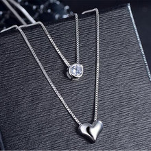 925 Sterling Silver Necklace Double Layer Chain Zircon Heart Pendants Necklaces For Women kolye Choker 2024 - buy cheap