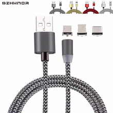 Cabo carregador usb magnético, 2m led para iphone 7 micro usb c ímã carregador de nylon para samsung a70 xiaomi mi 9 9t huawei p30 2024 - compre barato