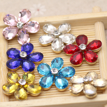 21mm 2pcs flower shape rhinestone applique Colorful Sew on Rhinestones with gold base Flatback Rhinestone crystal Strass clothes 2024 - buy cheap