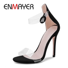 ENMAYER New Arrival  Basic  Party  Womens Shoes  Open Toe Heels  Solid  Buckle Strap High Heel Sandals Size 34-45 LY1380 2024 - buy cheap
