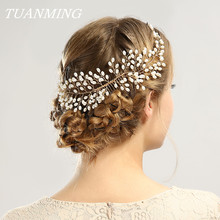 Bride Pearl Hair Combs Golden Long Pearl Headband Wedding Hair Jewelry For Bride Pearl Headband Hair Accessories For Women 2024 - buy cheap