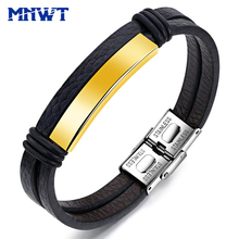 MNWT High Quality Bracelet Men Stainless Steel Leather Man Pulseras Gift Men's Bracelets For Male Jewelry Pulseira Masculina 2024 - buy cheap
