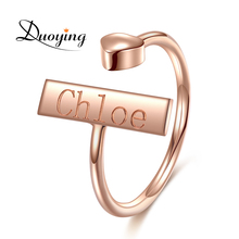 Duoying anel de metal cor ouro rosê, formato de coração ajustável, gravado em alumínio personalizado, anel para personalização de noivado 2024 - compre barato