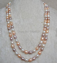 Wholesale Pearl Jewelry - 50 Inches 8-9mm White Pink Lavender Color Genuine Freshwater Pearl Necklace - Bridesmaids Jewelry. 2024 - buy cheap