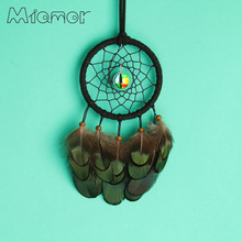 MIAMOR Small Cat & Evil Eye Dreamcatcher With Green Feather Car Pendant Decor & Home Wall Art Decoration Accessories Amor0731 2024 - compre barato