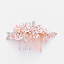 SLBRIDAL Rose Gold Crystal Rhinestone Flower Leaf Wedding Jewelry Hair Comb Bridal Headpieces Hair Accessories Bridesmaids Women 2024 - buy cheap