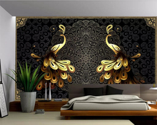wellyu Custom wallpaper 3d large mural wallpaper luxury European black gold peacock TV background wall living room 3d wallpaper 2024 - buy cheap