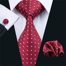 Мужской комплект из галстука и запонок, Красный жаккардовый галстук 2024 - купить недорого