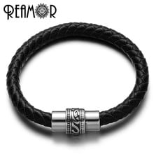 REAMOR Brand 17-21cm 316l Stainless steel Totem Genuine Leather Braided Charm Bracelets Men With Magnet Clasp 2024 - buy cheap