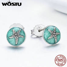 WOSTU Genuine 925 Sterling Silver Blue Enamel Starfish Ocean Stud Earrings Women Female Wedding Jewelry Luxury Jewelry BKE205 2024 - buy cheap