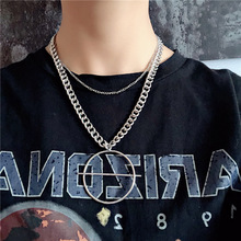 Circle Pendant Necklaces Street Hip Hop Female 2 Layers Necklace Retro Silver Metal Chain Necklace Jewelry New 2019 2024 - buy cheap